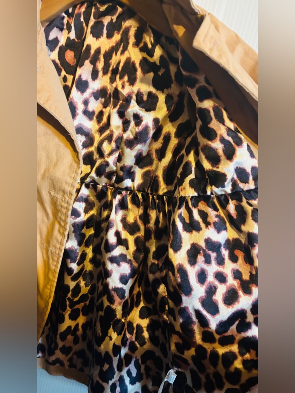 Baby GAP Girls' Tan Double-Breasted Pea Coat with Leopard Lining size 3T - Picture 3 of 8